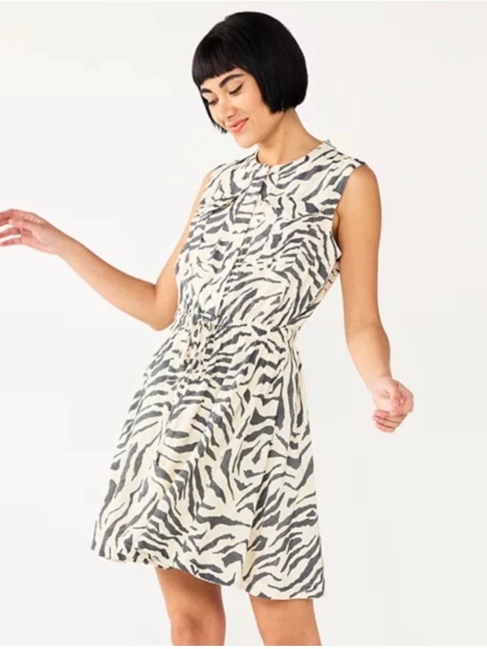 Nine West Fit & Flare Sleeveless Zebra Print Utility Shirt Dress Size Large